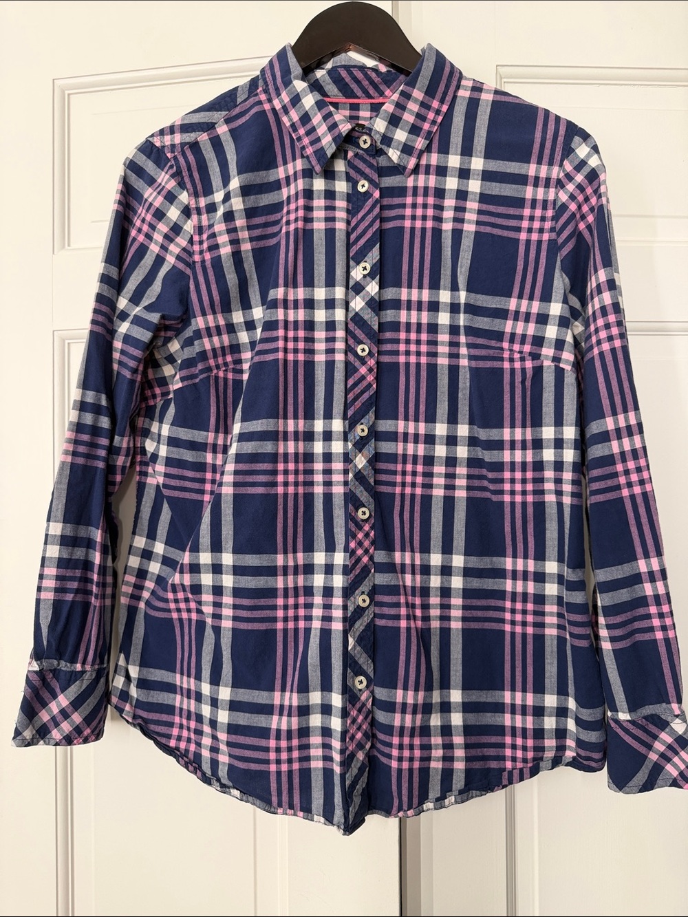Talbots Navy Plaid Button-Down Shirt with Pink & White